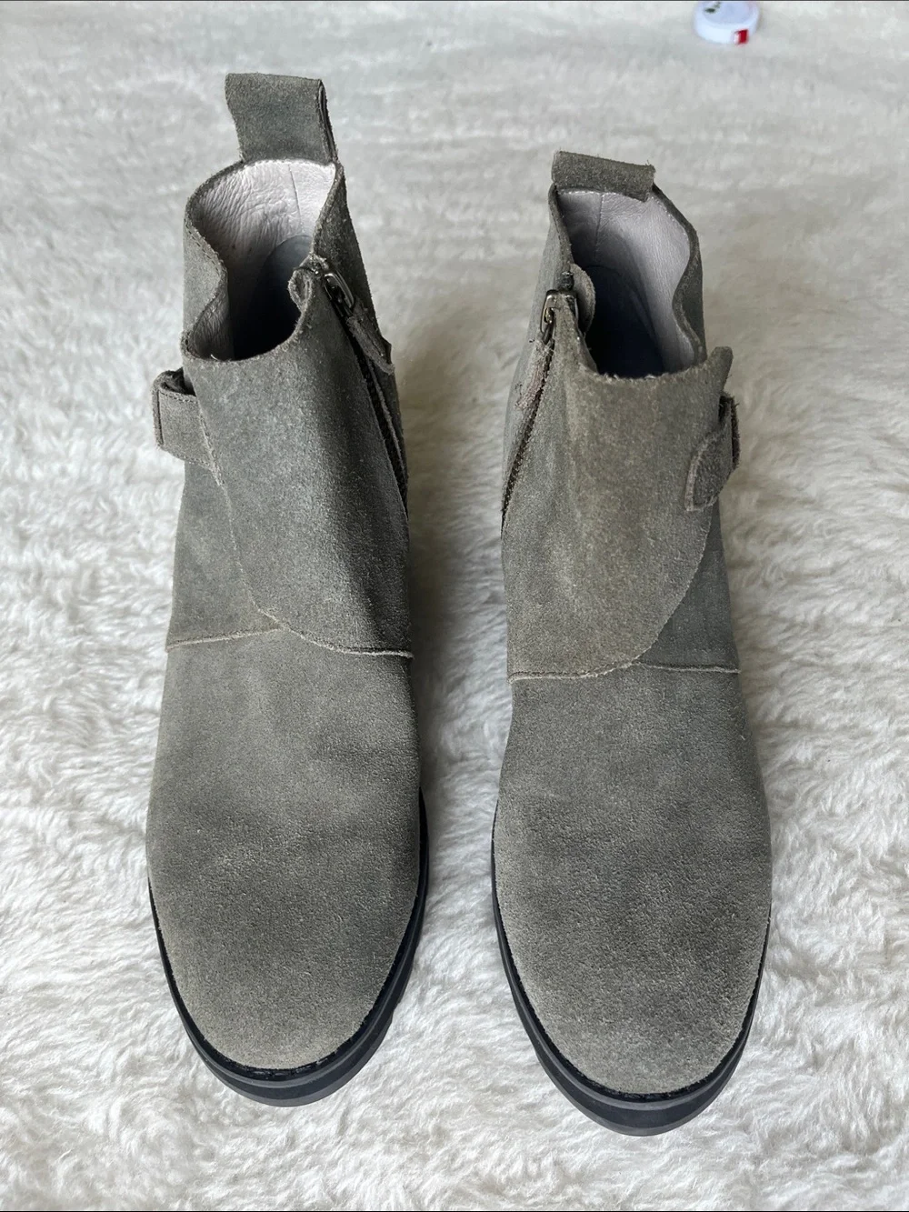 Eileen Fisher Tinker Olive Gray Green Moss Suede Wedge Ankle Boots size 9.5